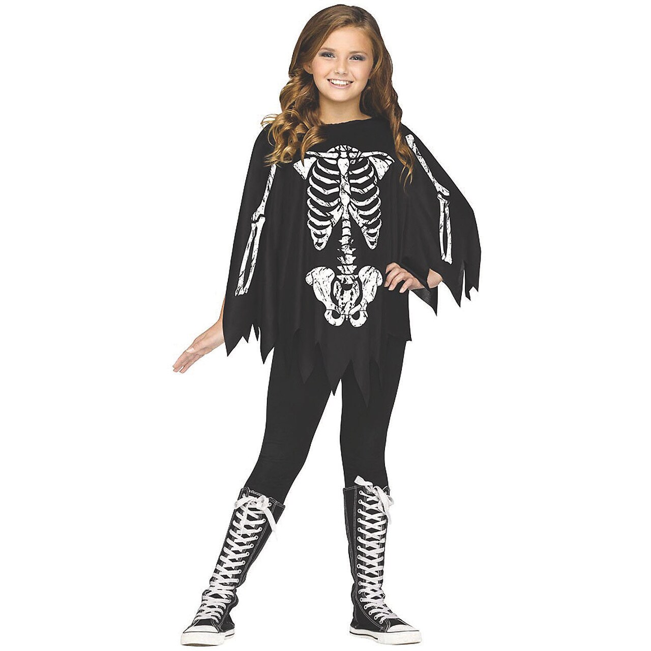 PonChildo Skeleton Child Costume Halloween Poncho Outfit Ages 4 to 14
